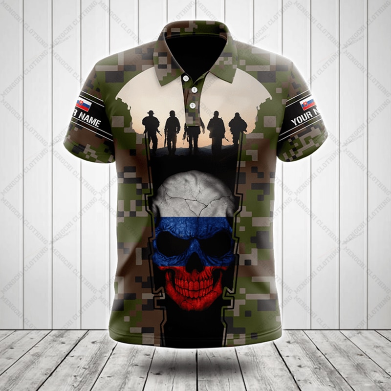 Customize Slovakia Skull Graphic Camo Polo Shirt Summer Unisex Casual Streetwear Men's Fashion Loose Jersey Oversize Sports