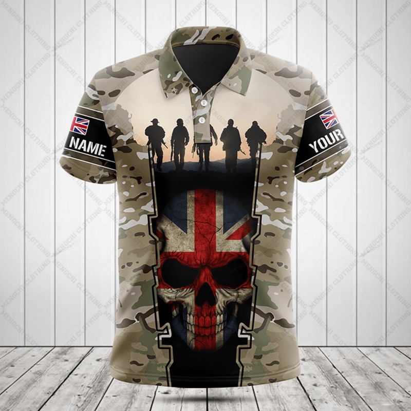 Customized United Kingdom Skull Pattern Camouflage Polo Shirt Summer Unisex Cool Sportswear Fast Dry Loose Short Sleeve Tops