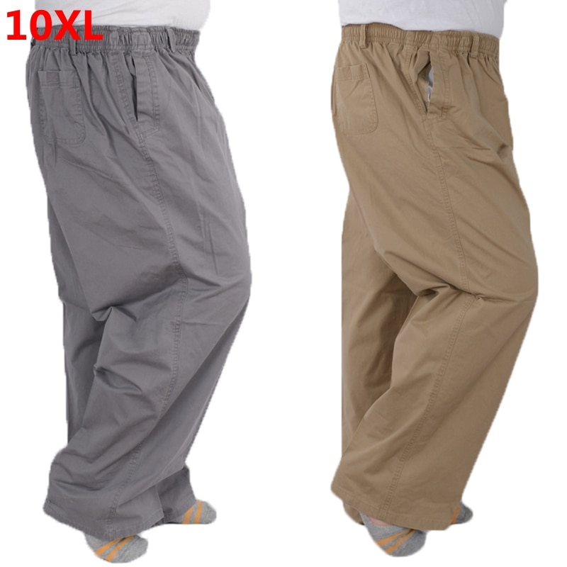 Plus size 8XL 11XL 12xl middle-aged men's summer thin elastic band high waist cotton casual trousers Dad oversize 9XL 8XL 7