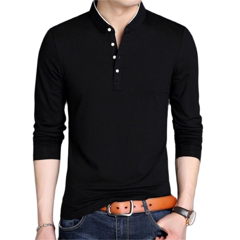 Spring Men's Long Sleeve T Shirts Half Buttons Stand Collar Cotton Pullovers Solid Casual Tops Comfy Korea Tide Slim Thin T