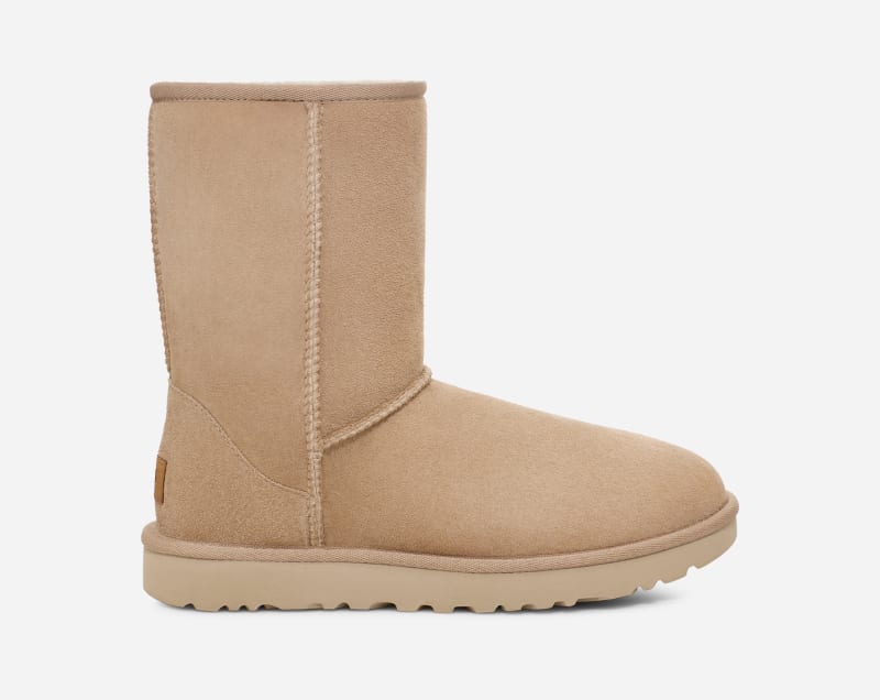 UGG® Classic Short II Boot for Women in Tan, Size 3, Shearling/Polyester/Leather