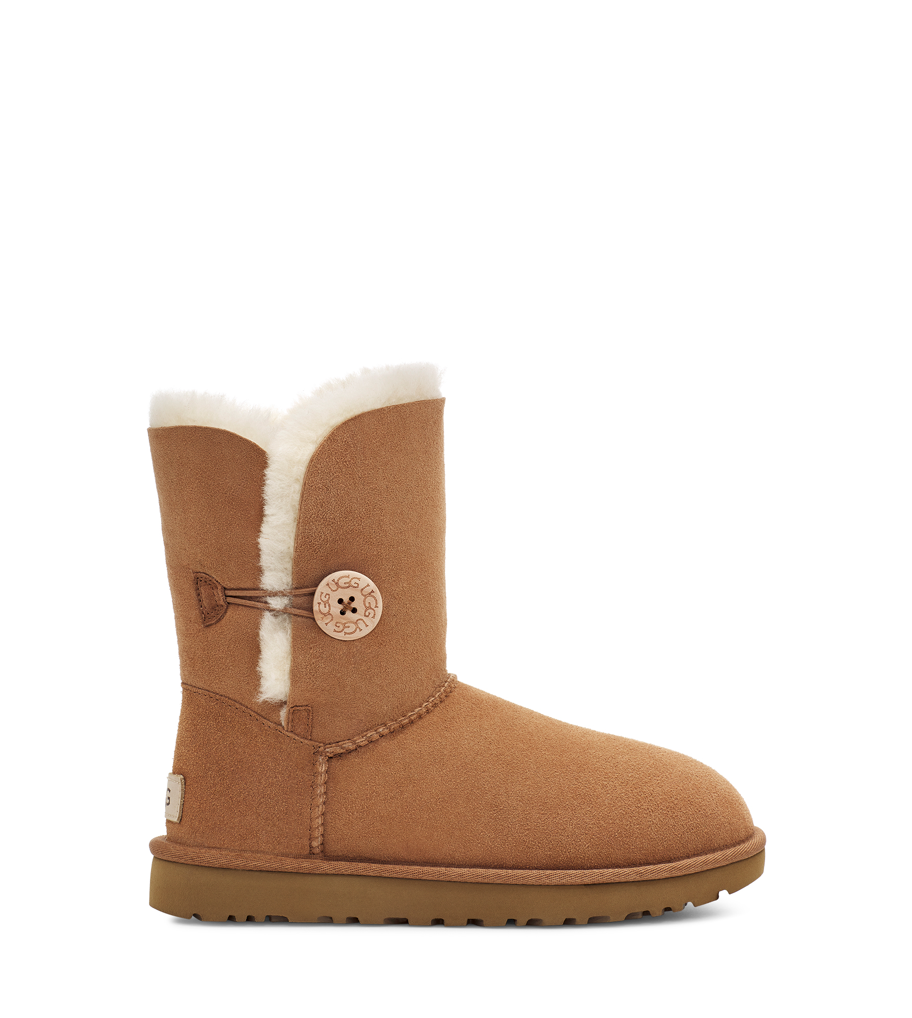 UGG® Short Bailey Button II Boot for Women in Brown, Size 10, Twinface/Polyester/Leather