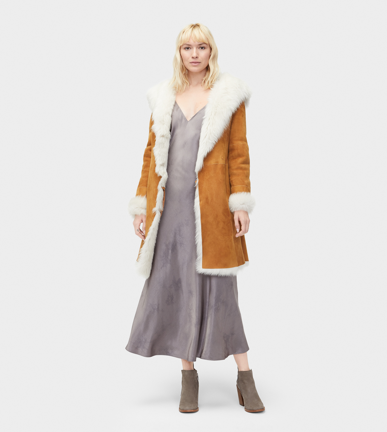 UGG Vanesa Toscana Shearling Coat for Women in Green, Size Large, Shearling/Shearling
