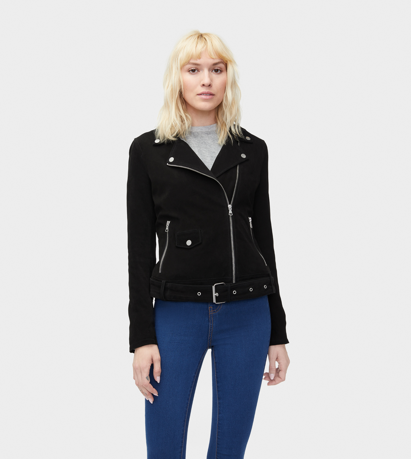 UGG Stacey Suede Moto Jacket for Women in Black, Size Medium