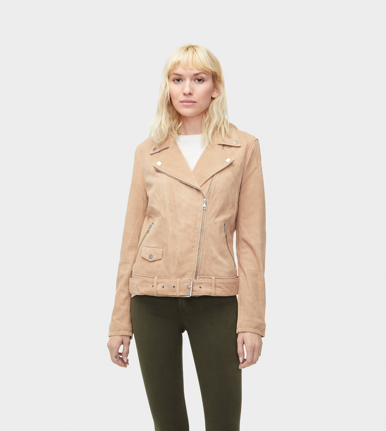UGG Stacey Suede Moto Jacket for Women in Camel, Size Large
