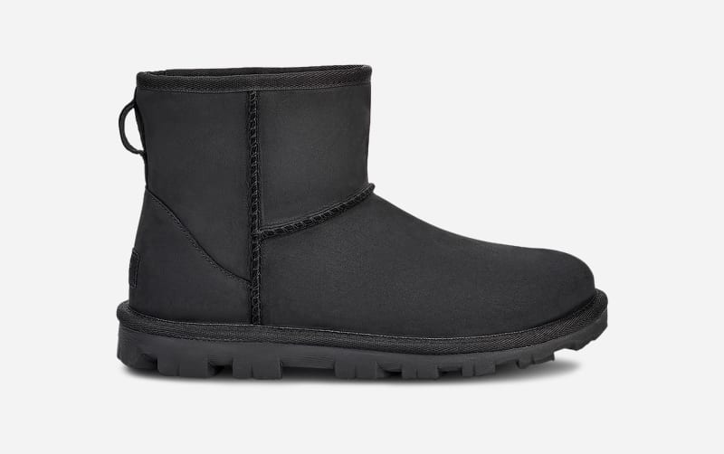 UGG® Essential Mini Leather Boot for Women in Black, Size 9