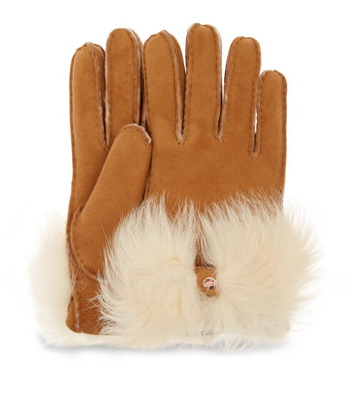 UGG Women's Long Pile Bow Glove in Chestnut, Size Large, Shearling