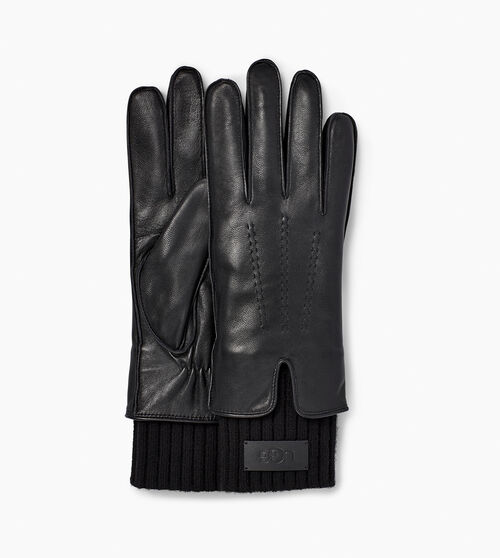 UGG Women's Leather Tech And Knit Cuff Glove in Black, Size Large