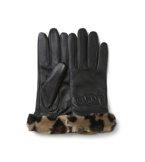 UGG Women's Faux Fur Cuff Logo Tech Glove in Black, Size Large