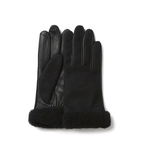 UGG Women's Fabric Leather Shorty Tech Glove in Black, Size Large