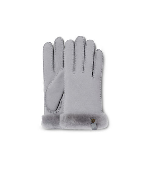 UGG Women's Shorty Glove With Leather Trim in Light Grey, Size Large