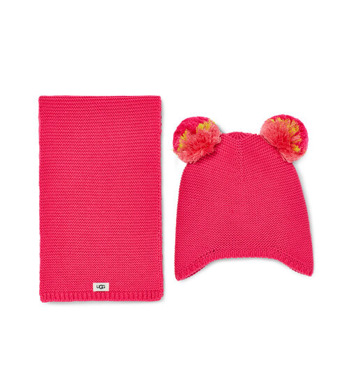 UGG Knit Pom Hat And Scarf Set in Rock Rose, Size 2/4 Yrs