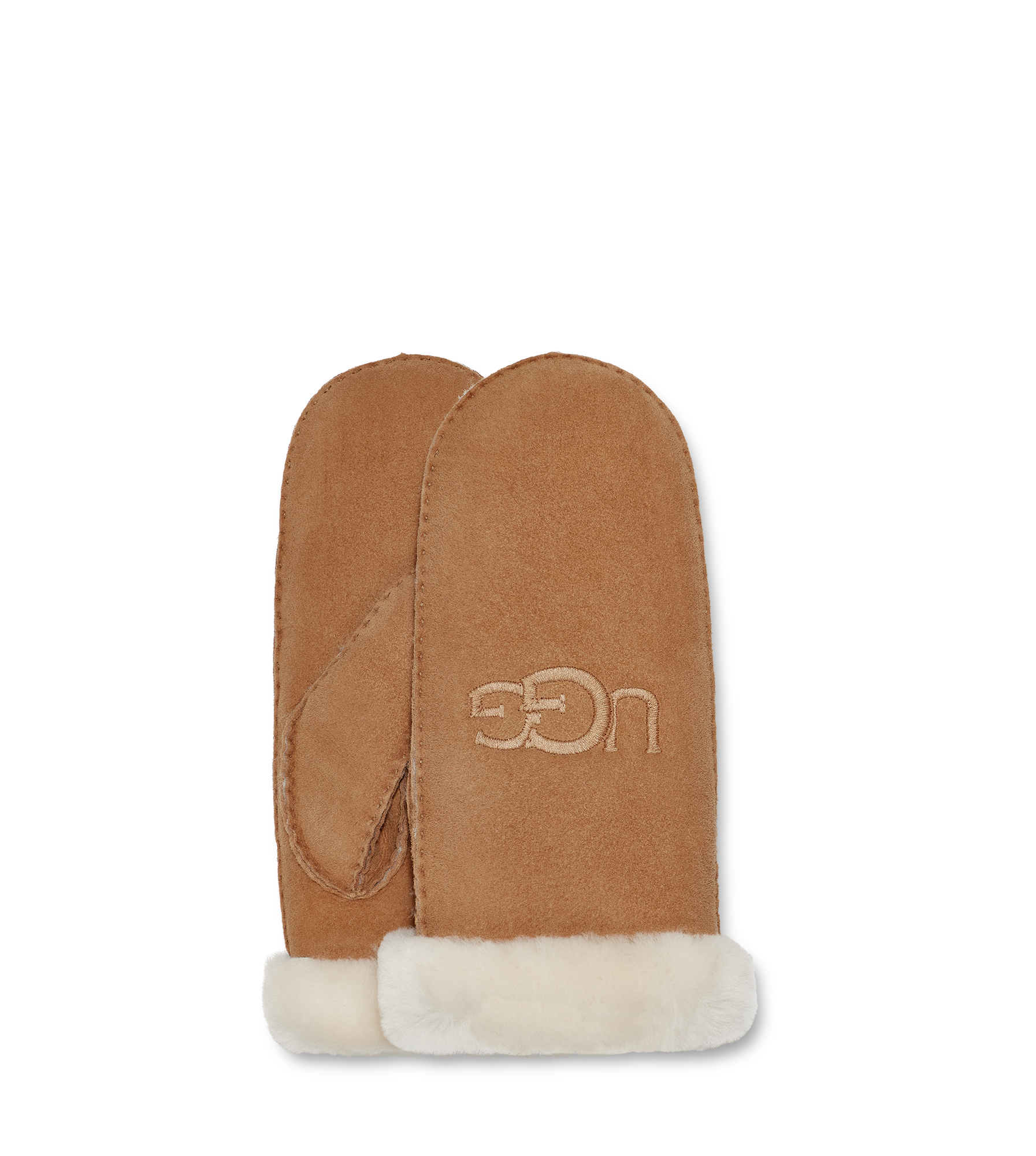 UGG® Sheepskin Embroidered Mitten for Women in Brown, Size L/XL, Shearling