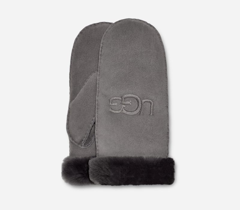 UGG® Sheepskin Embroidered Mitten for Women in Grey, Size S/M, Shearling