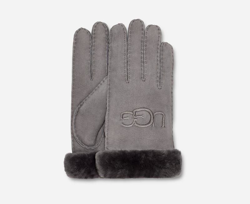 UGG® Sheepskin Embroidered Glove for Women in Grey, Size Medium, Shearling