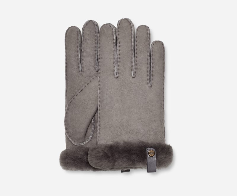 UGG® Shorty Leather Trim Glove for Women in Grey, Size Medium, Shearling