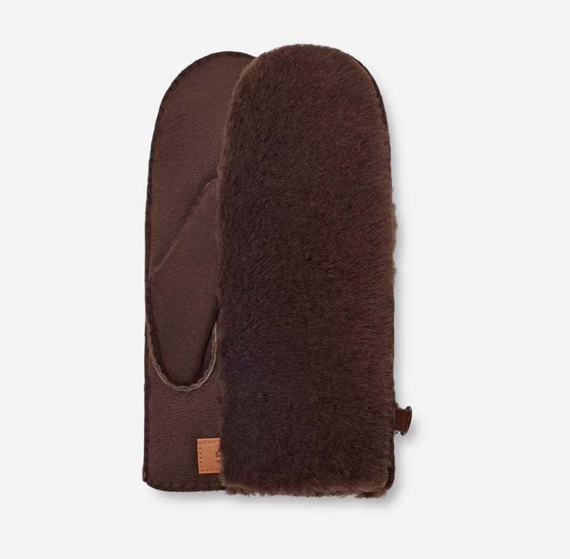 UGG® Exposed Sheepskin Mitten in Brown, Size L/XL, Shearling