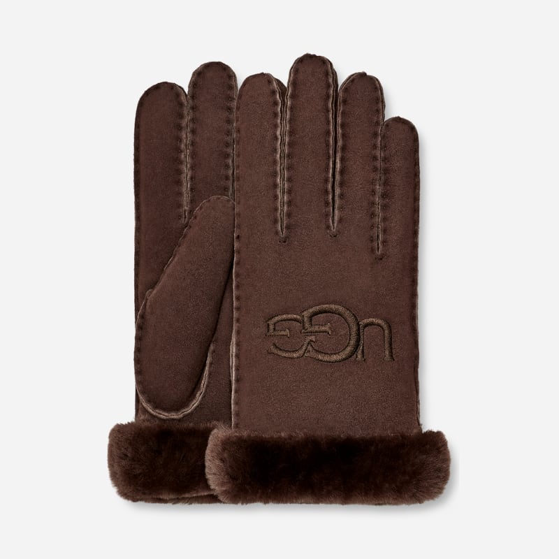 UGG® Shearling Logo Embroidered Glove for Women | UGG® EU in Brown, Size Large