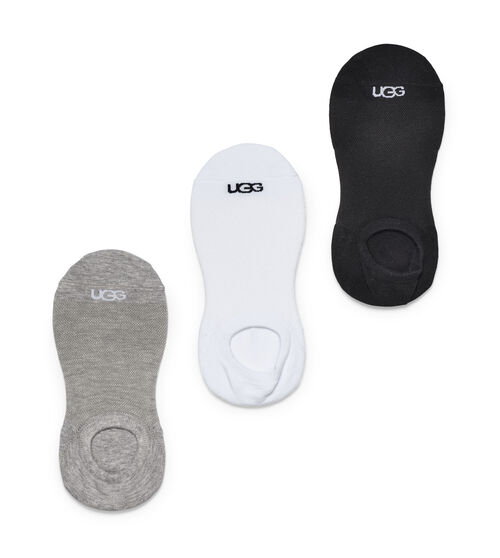 UGG Women's Stela No Show Three Sock Pack in White/Grey/Black, Size M/L, Cotton Blend