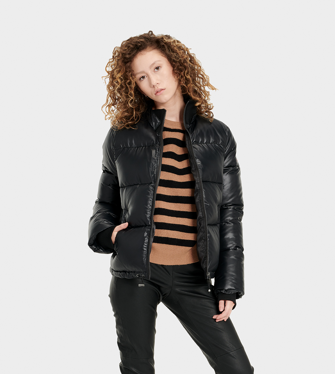 UGG Izzie Puffer Nylon Jacket for Women in Silver, Size XL