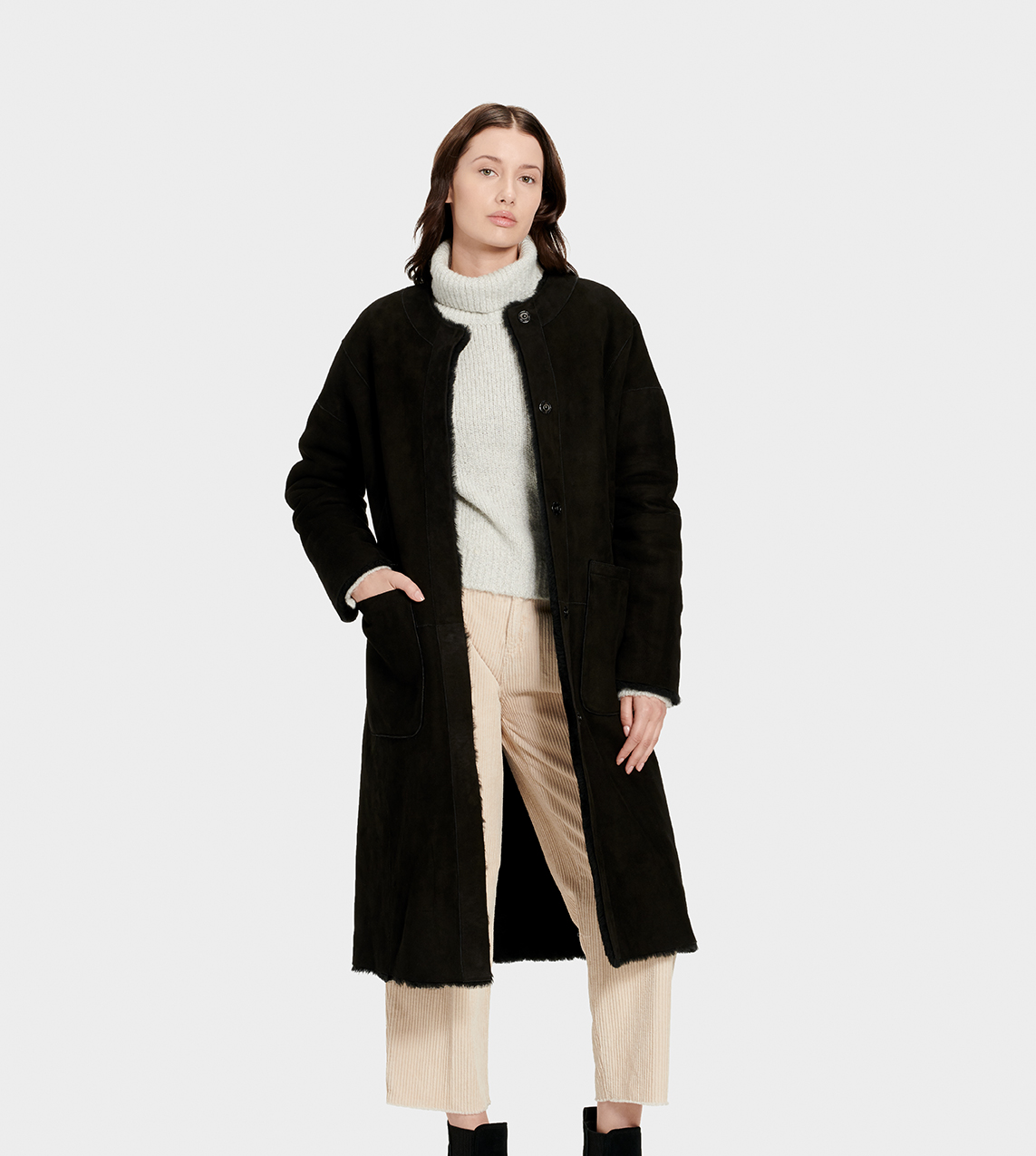 UGG Remy Reversible Shearling Coat for Women in Black, Size Large