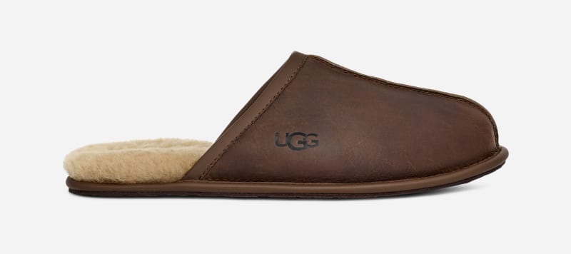 UGG® Scuff Slipper for Men in Brown, Size 6, Leather/Polyester/Wool