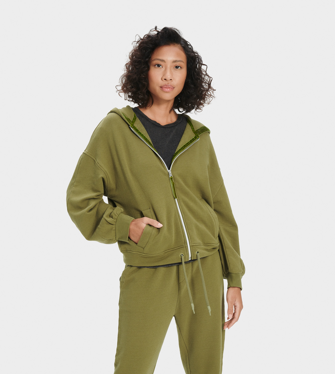 UGG Abbi Half Moon Sleeve Hoodie for Women in Wild Olive, Size Medium, Modal