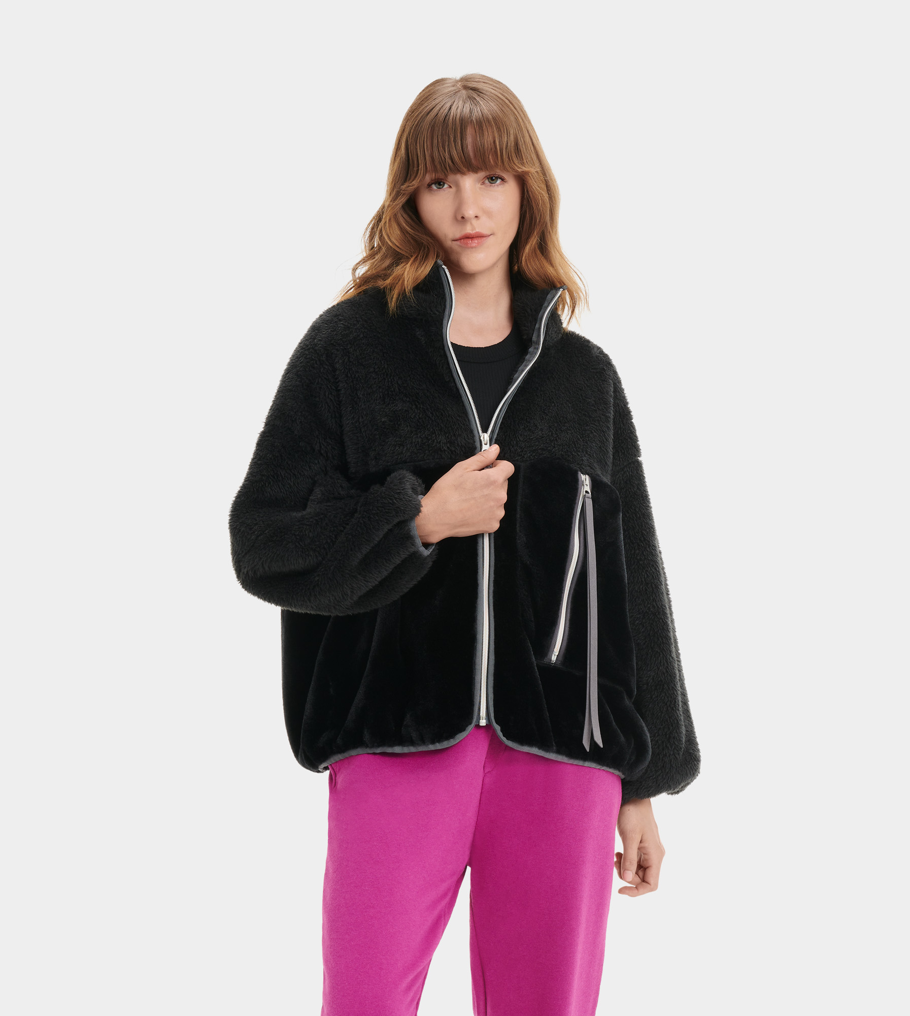 UGG Marlene Sherpa Jacket for Women in Black, Size Medium, Polyester