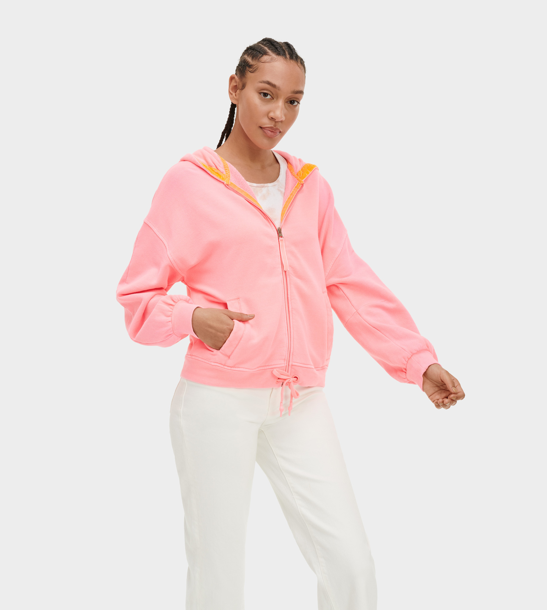UGG Abbi Half Moon Sleeve Hoodie for Women in Neon Coral, Size Large, Modal