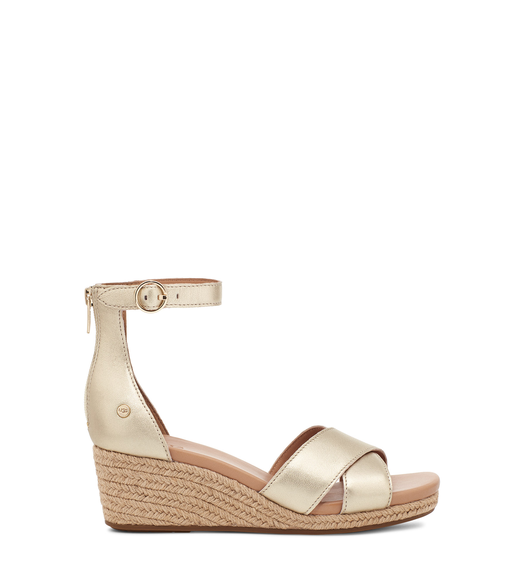 UGG Eugenia Wedge for Women in Gold Metallic, Size 9, Leather