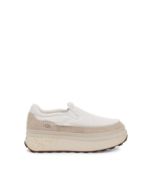UGG Women's Marin Platform Slip On in White Canvas, Size 6, Suede