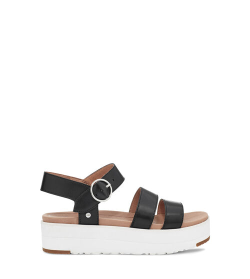 UGG Women's Leedah Leather Platform in Black Leather, Size 5