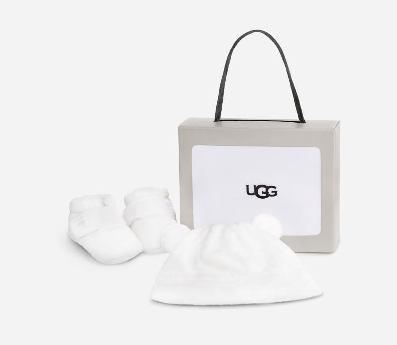 UGG® Bixbee Boot and Beanie for Kids in Blanc De Blanc, Size 4, Textile