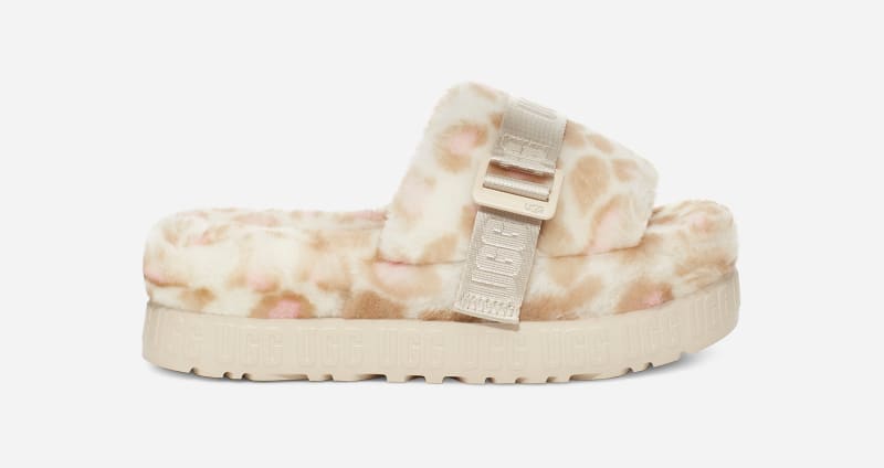 UGG® Fluffita Panther Print Slide for Women in White, Size 3