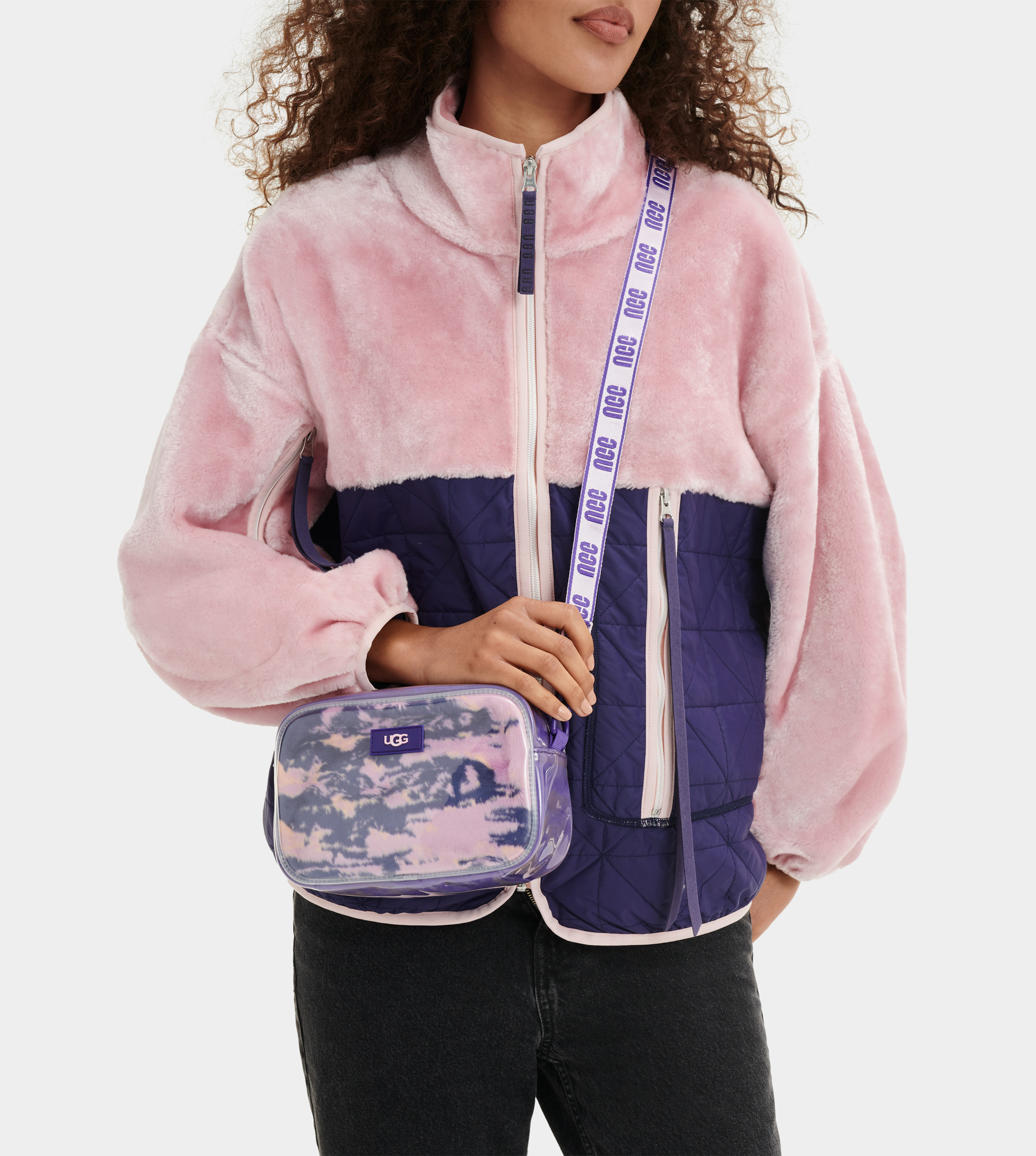 UGG Janey II Clear Faux Fur Bag for Women in Violet Night Marble, Size O/S