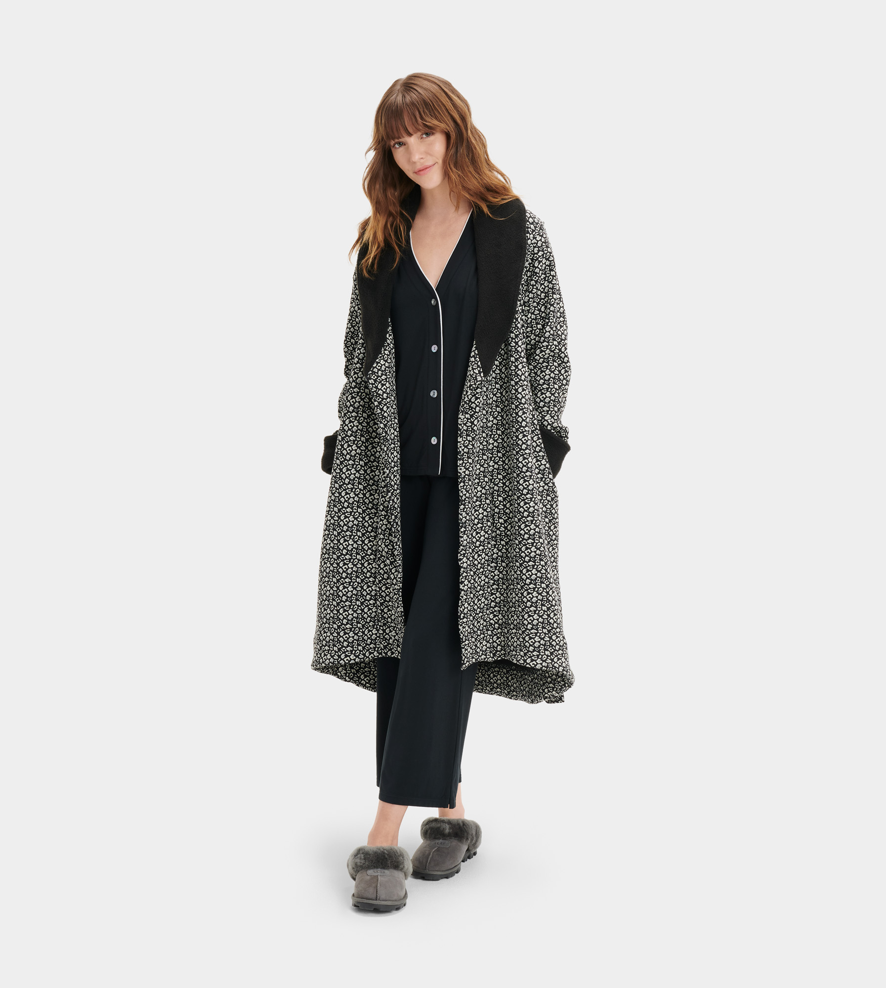 UGG Duffield II Top for Women in Black/Grey Micro Leopard, Size Large, Fleece