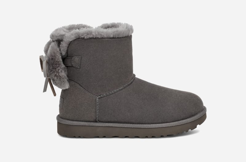 UGG® Classic Double Bow Mini Boot in Grey, Size 7, Leather