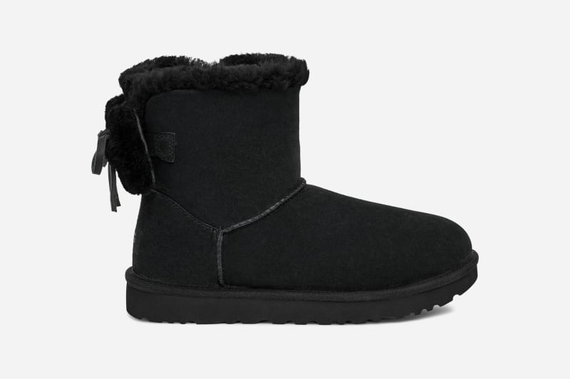 UGG® Classic Double Bow Mini Boot in Black, Size 8, Leather