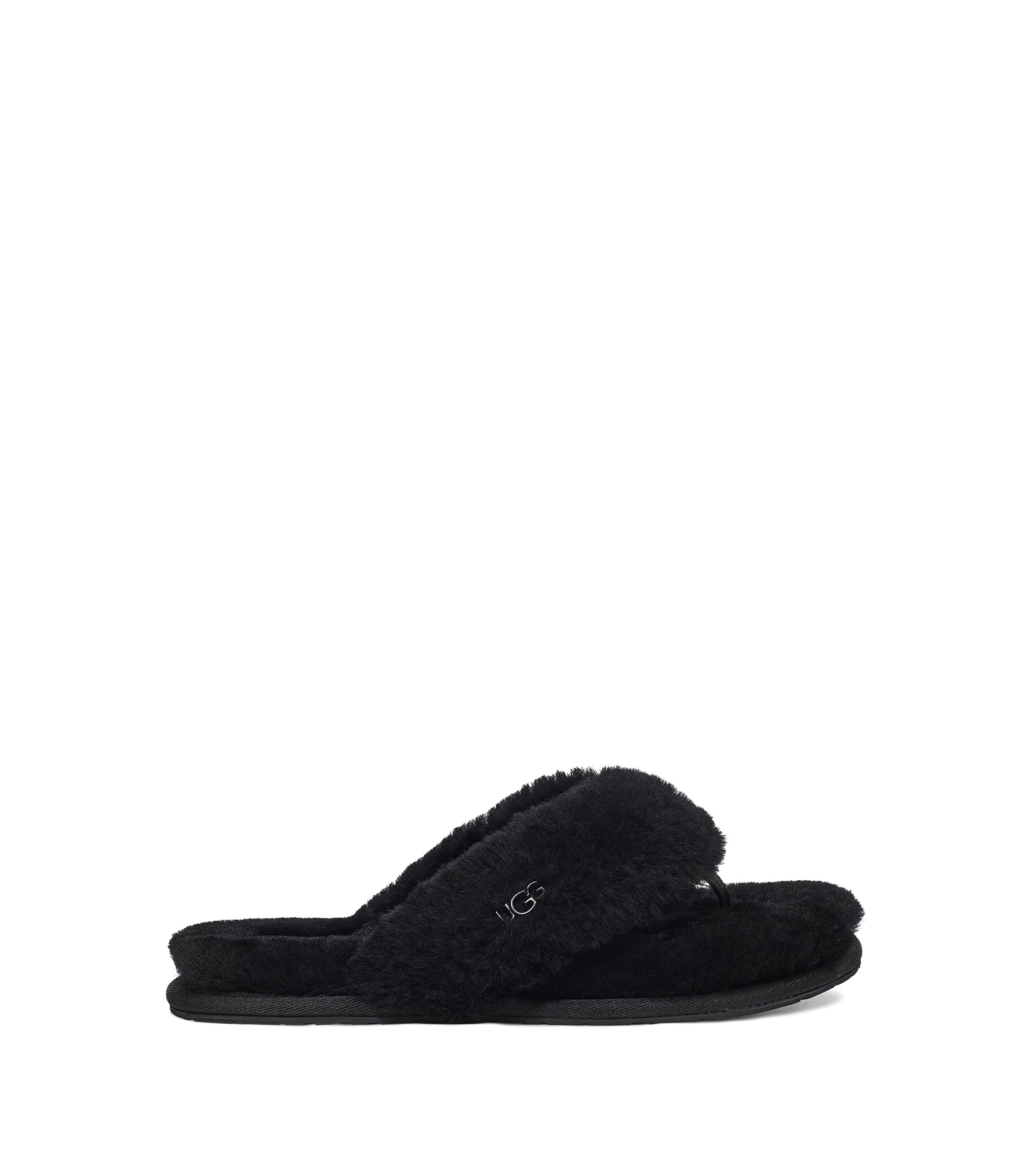 UGG Fluff Flip Flop Logo in Black, Size 3