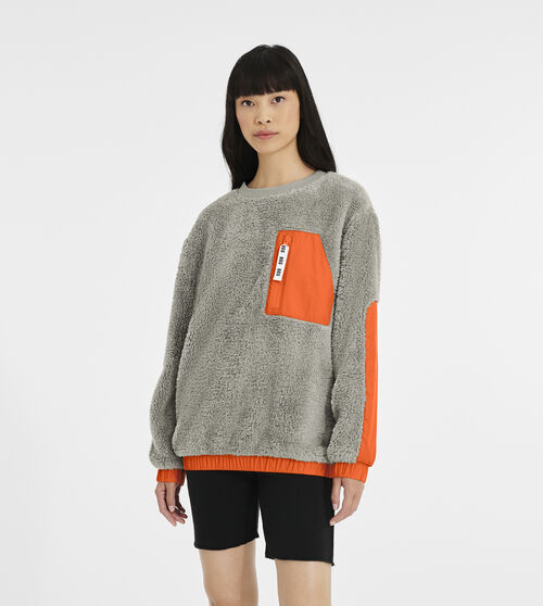 UGG Women's Niko Sherpa Crewneck Pullover in Cobble/Orange Soda, Size XS