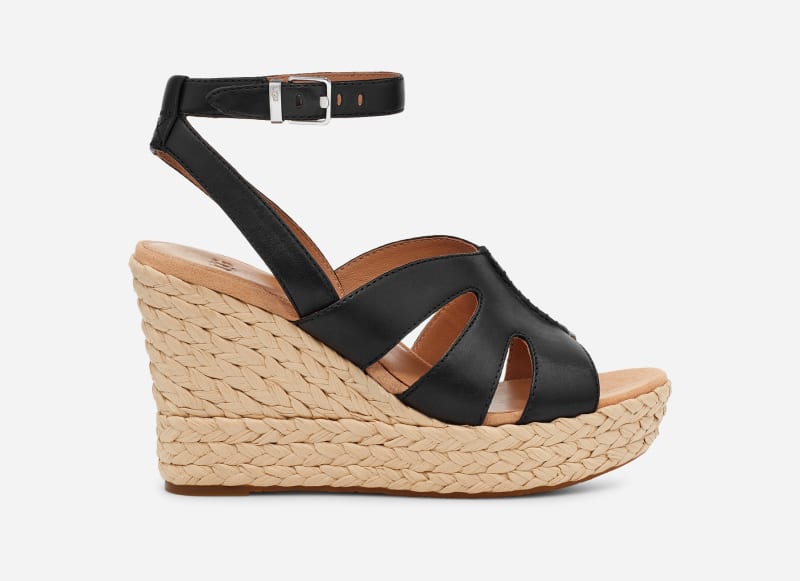 UGG® Careena Wedge Sandal for Women in Black, Size 7.5, Leather