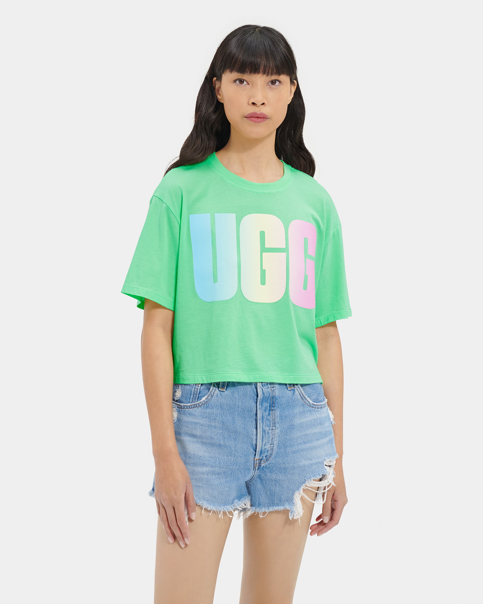 UGG Pattie Cropped Logo Tee for Women in Grass, Size Large