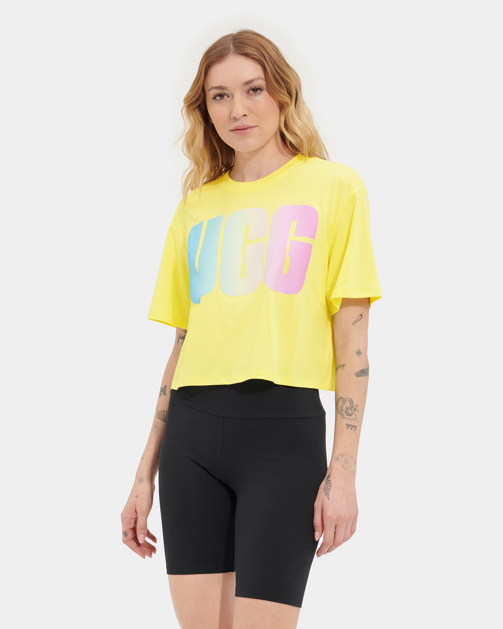 UGG Pattie Cropped Logo Tee for Women in Elfin Yellow, Size Large