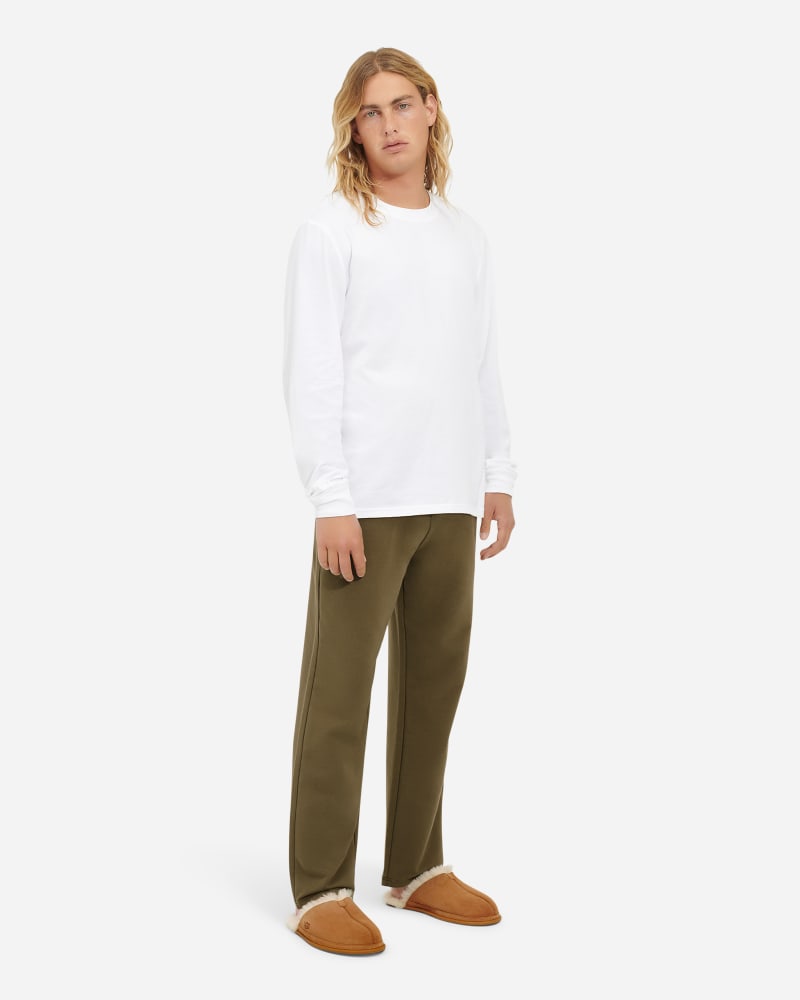 UGG Waylen Pyjamas Set for Men in White/Burnt Olive, Size Medium, Cotton