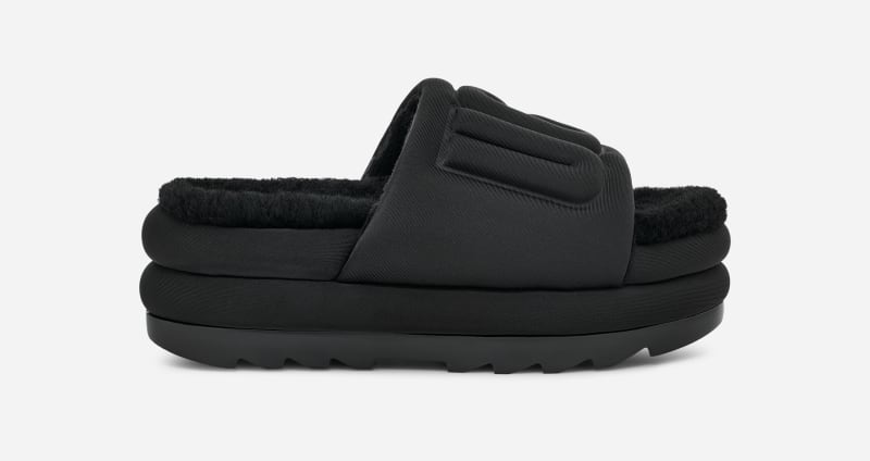 UGG® Maxi Graphic Slide for Women in Black, Size 3, Textile