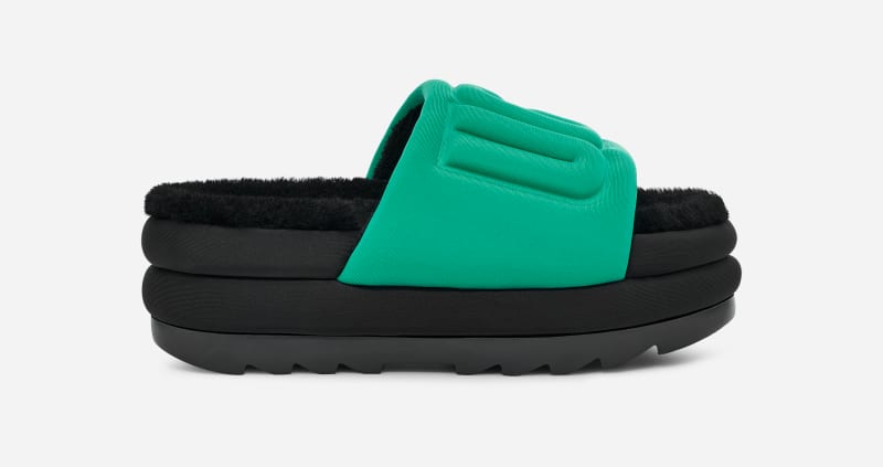 UGG® Maxi Graphic Slide for Women in Emerald Green/Black, Size 5, Textile