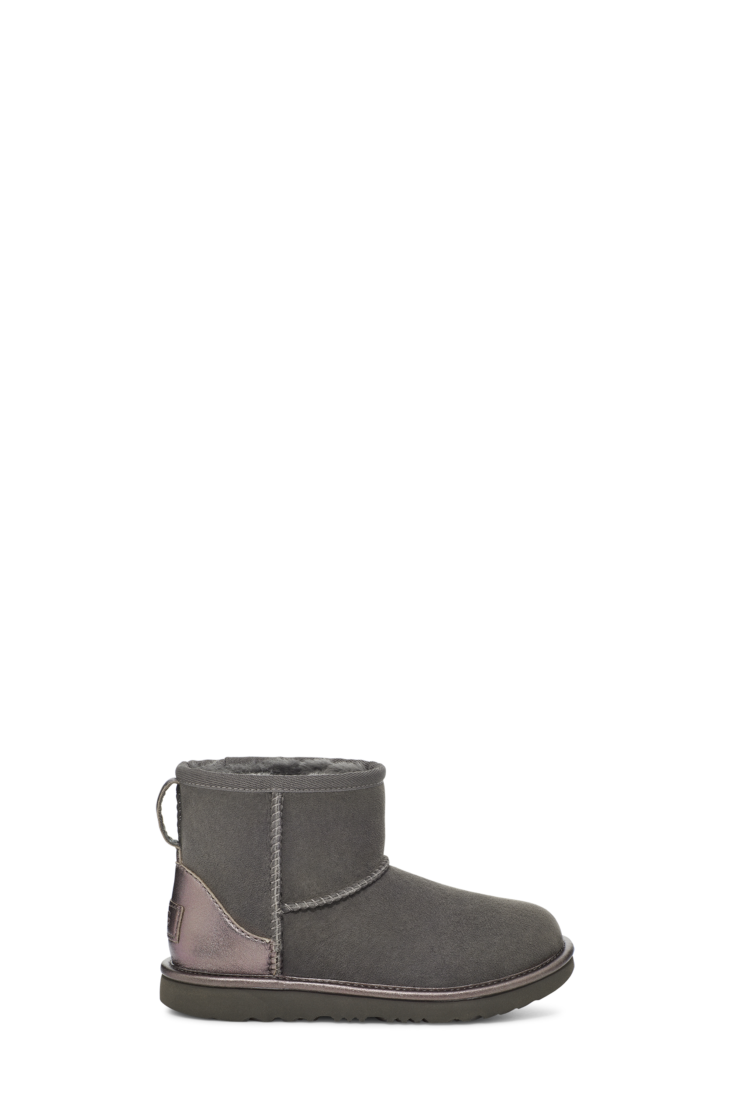 UGG Classic Mini Shine Boot for Kids in Charcoal, Size 9, Leather
