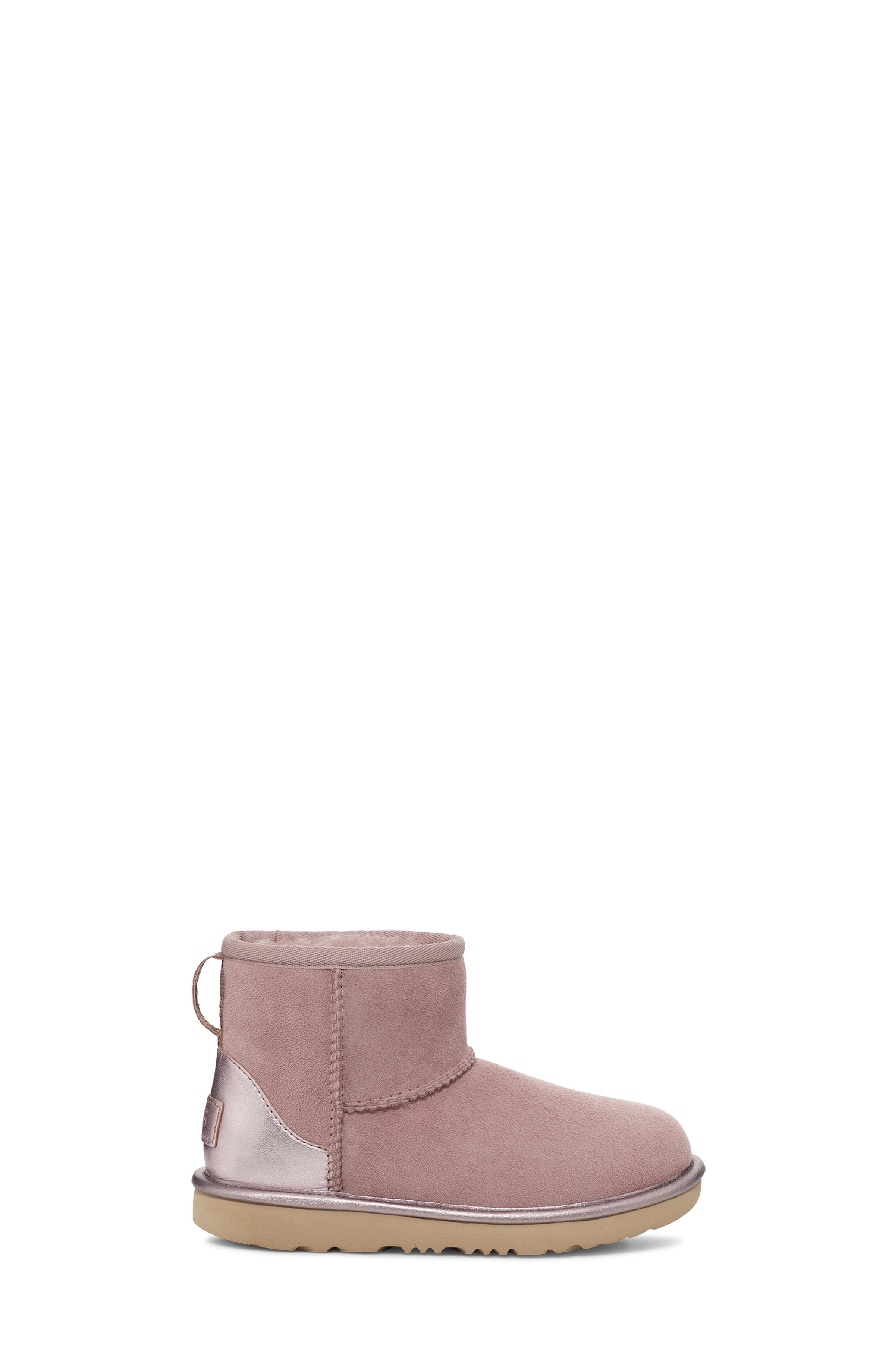 UGG Classic Mini Shine Boot for Kids in Rose Grey, Size 8, Leather