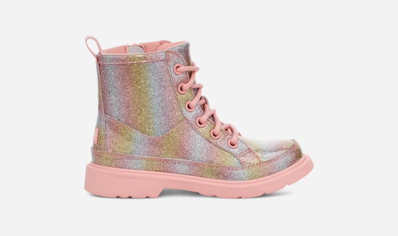 UGG® Robley Glitter Boot for Kids in Metallic Rainbow, Size 3, Synthetic/Polyester/Leather
