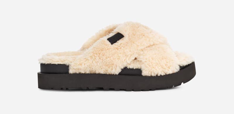 UGG® Fuzz Sugar Cross Slide for Women in Beige/Black, Size 9, Textile